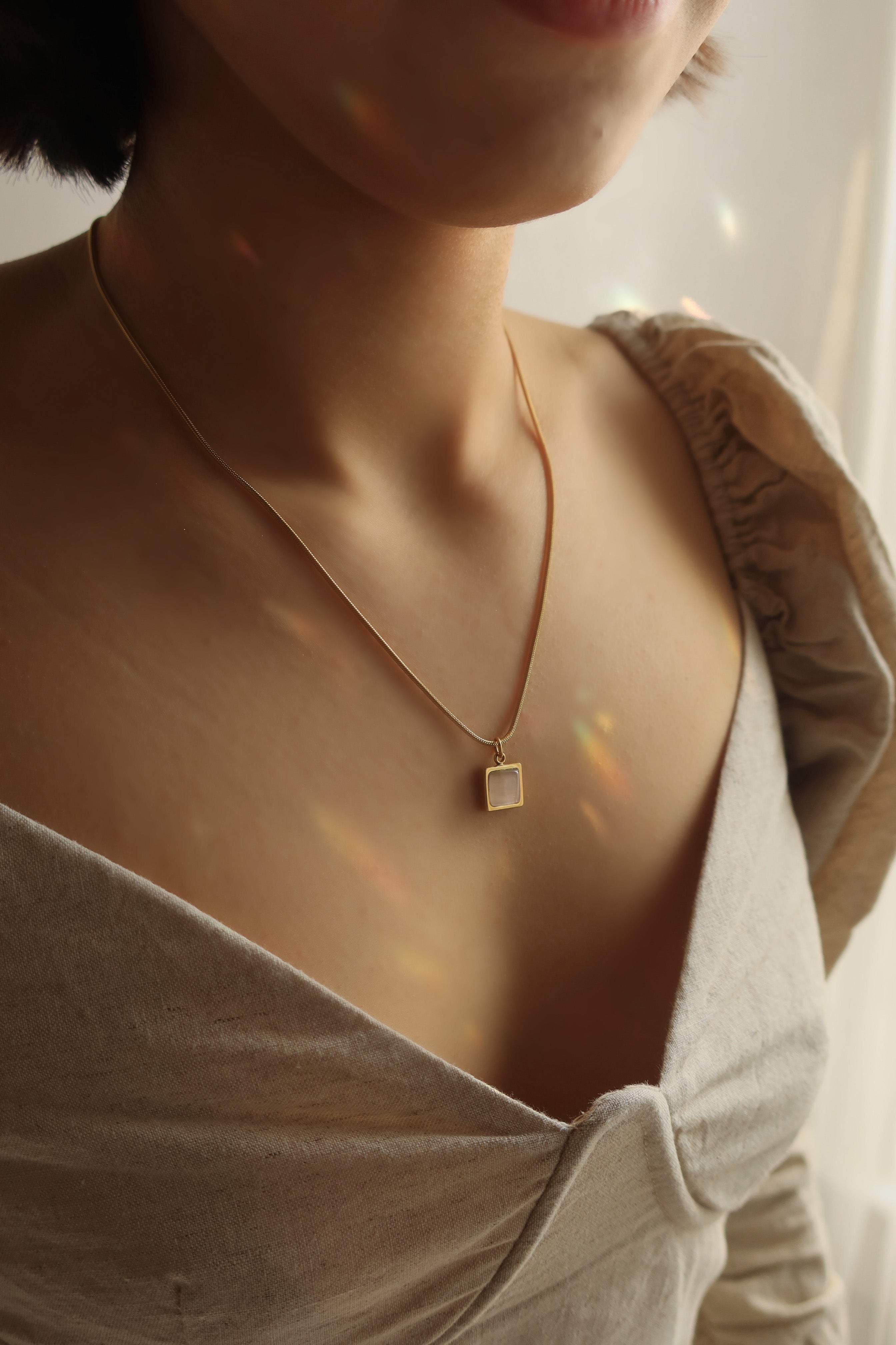 Square Clear Quartz Necklace