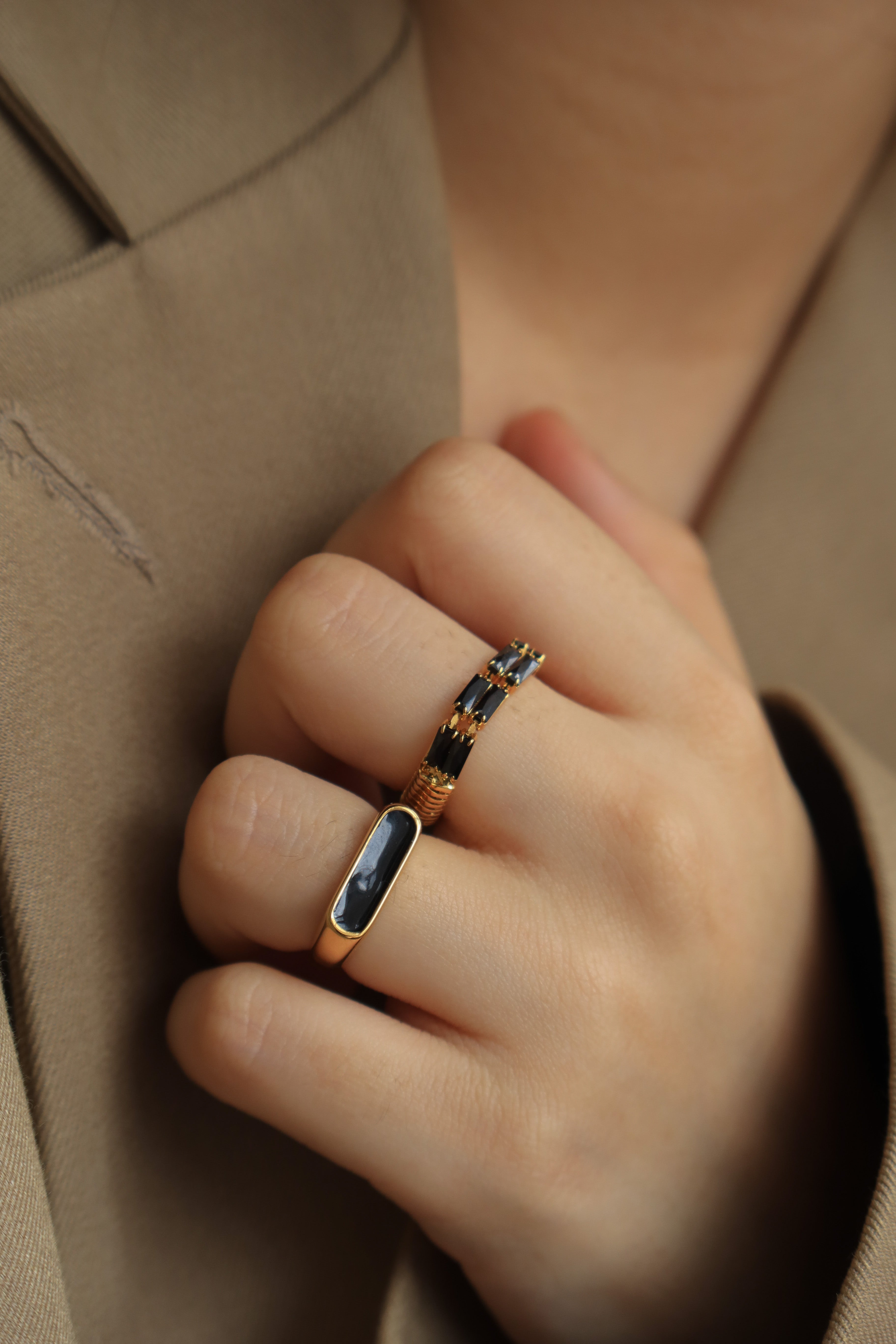 Black Enamel Bar Ring