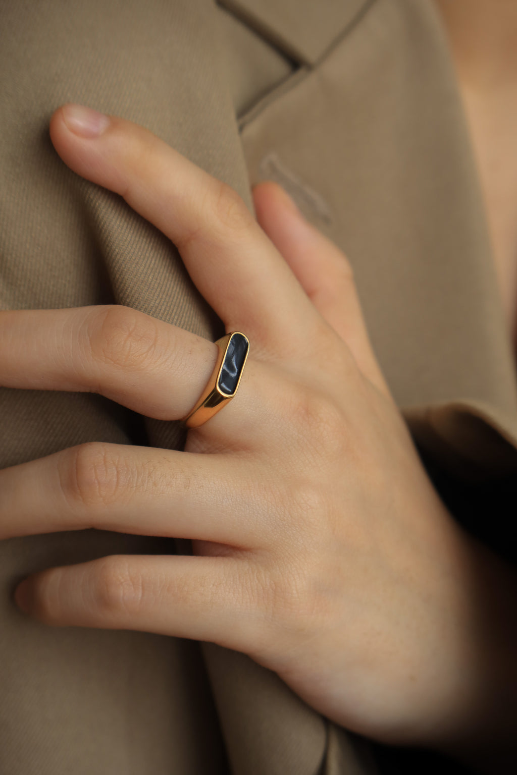 Black Enamel Bar Ring