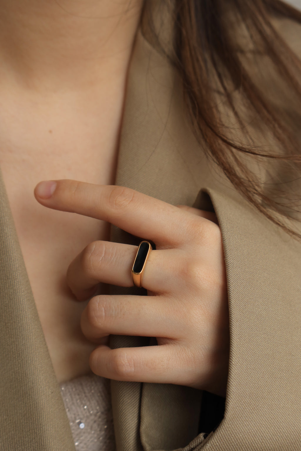 Black Enamel Bar Ring