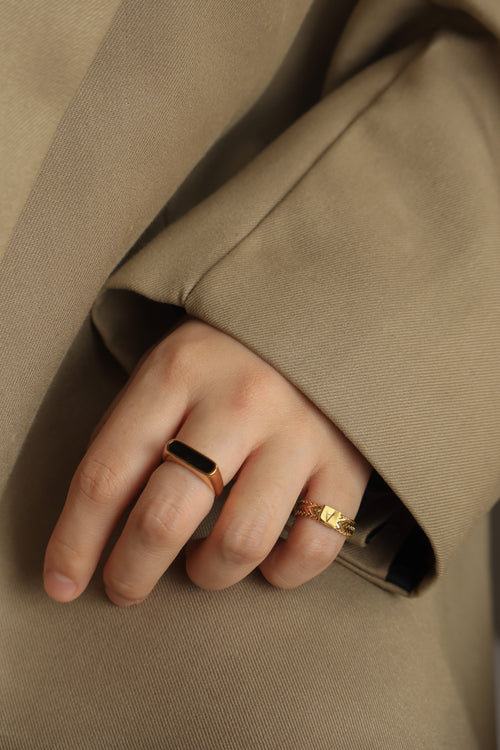 Black Enamel Bar Ring